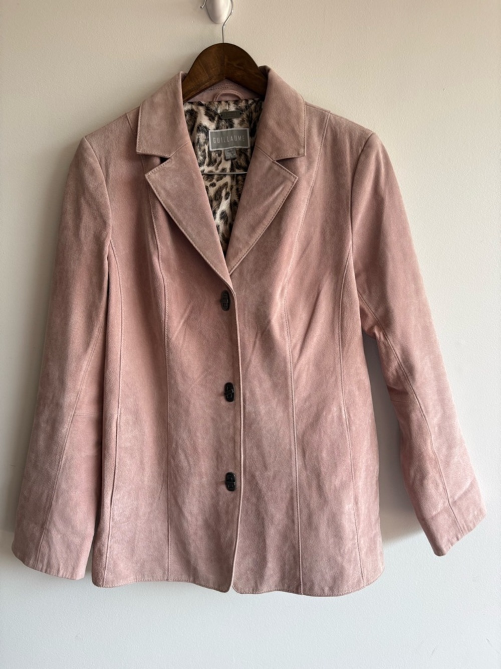 Guillaume Pink Leather Jacket Leopard Lining Tailored Blazer Size M - Picture 2 of 9
